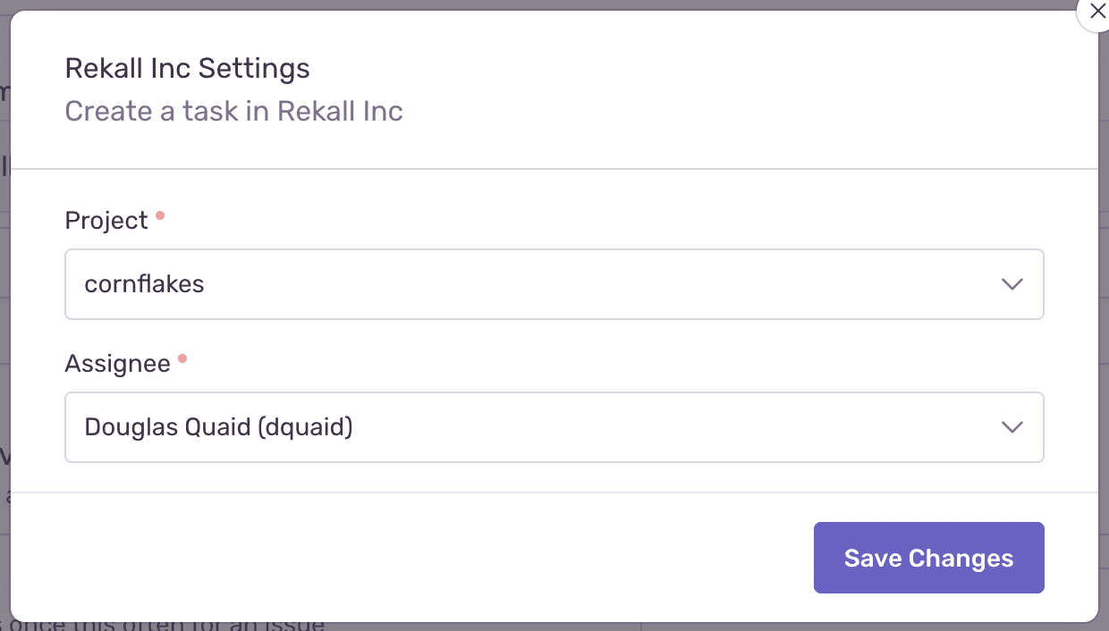 Example of an alert rule settings modal.