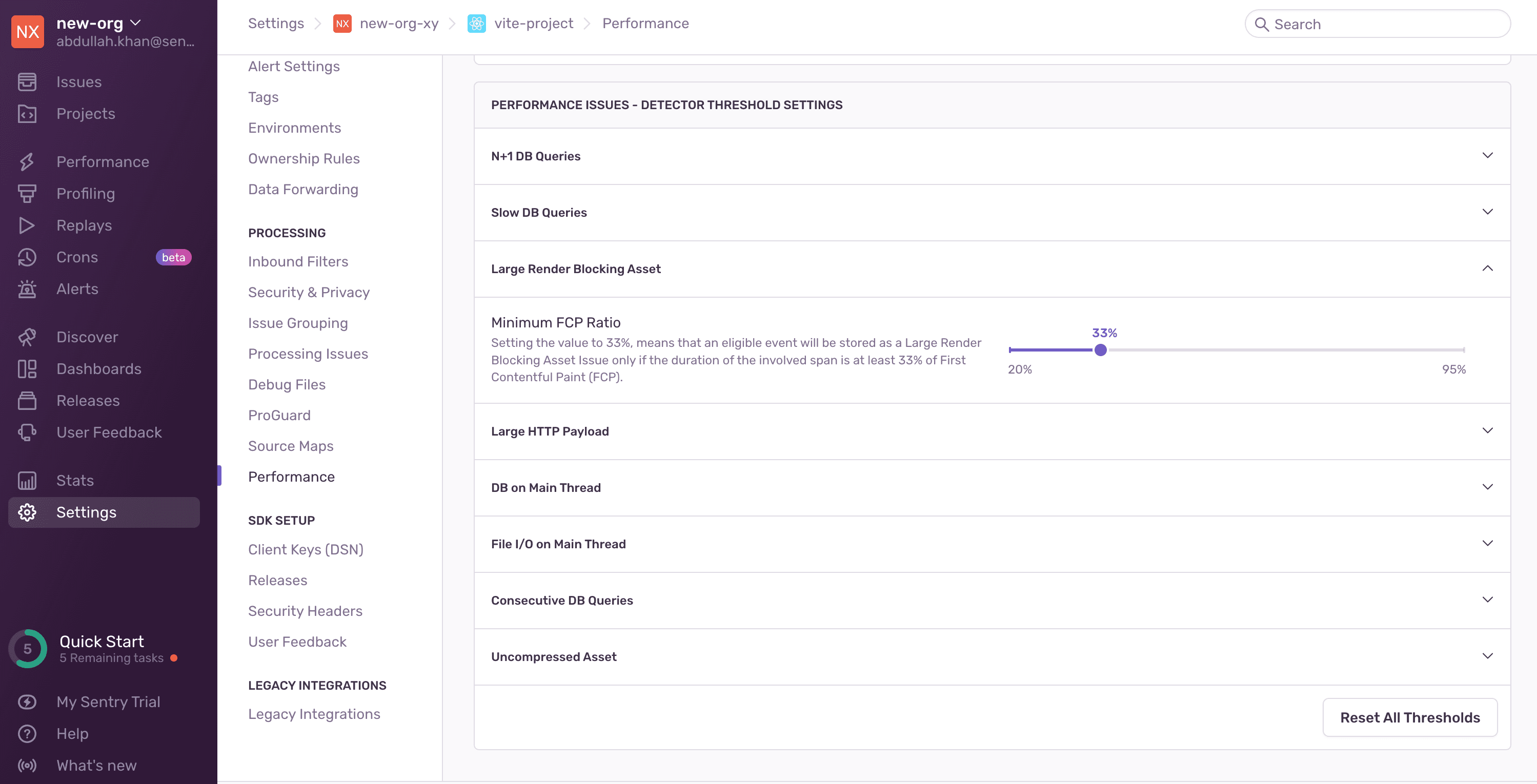 Large Render Blocking Asset detector threshold settings